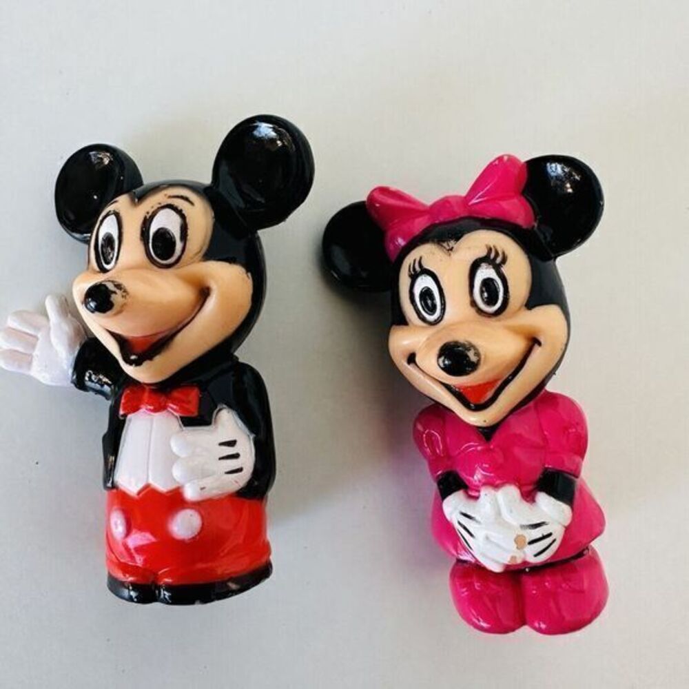 Vintage Disney Minnie & Mickey Mouse 2" Plastic Pencil Cake Topper Figurines